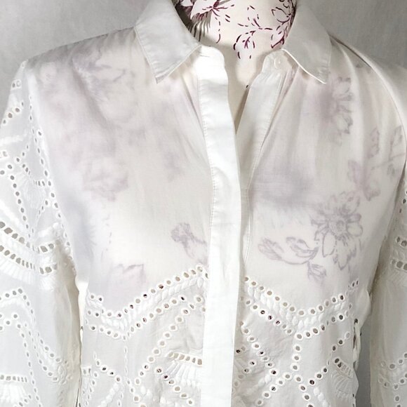 Chico’s White Cotton Eyelet Tunic Top – Coastal Grandma Chic, Boho Resort Style - Picture 8 of 12